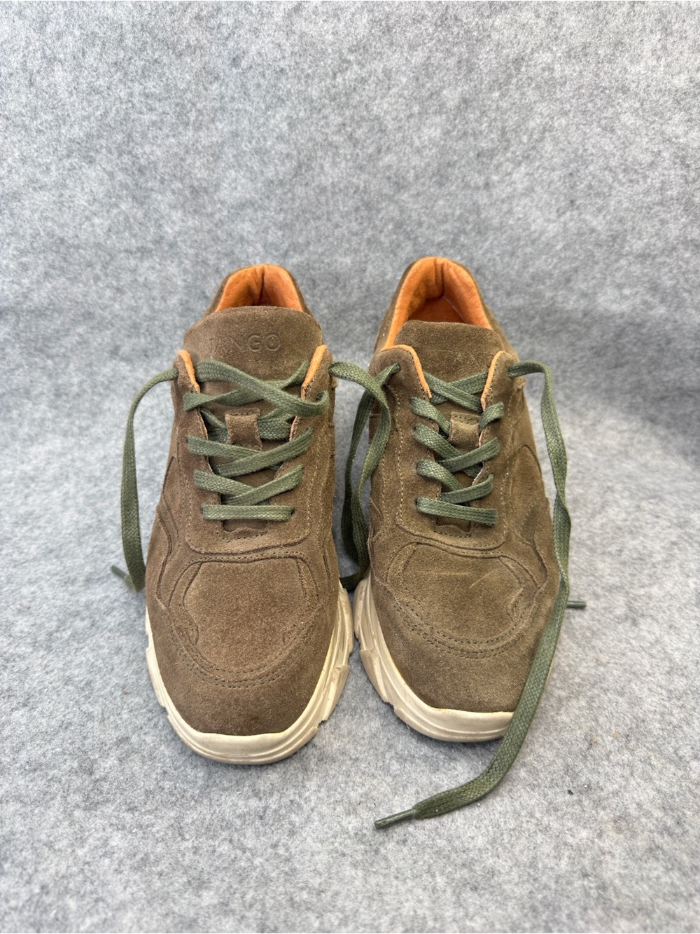 TANGO Women’s Olive Green Sneakers Orange Trim Chunky Sole Casual Shoe